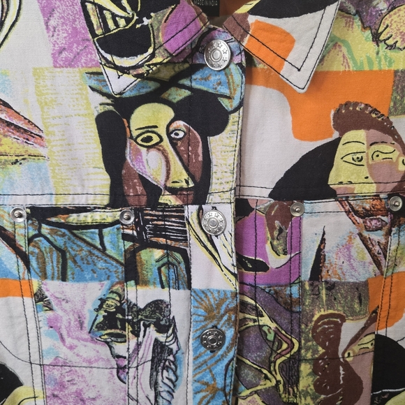 Kaktus Multicolor Artistic Abstract Lined Linen Jacket - Picture 3 of 5